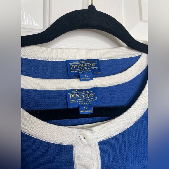 Pendleton silk blend cobalt blue cardigan blouse two piece set | 1X - Picture 3 of 16
